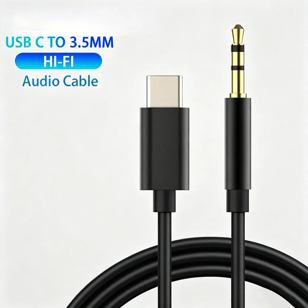 USB-C to 3.5mm AUX Audio Cable, Type-C Aux Adapter Converter for Car, Headphones & Speakers