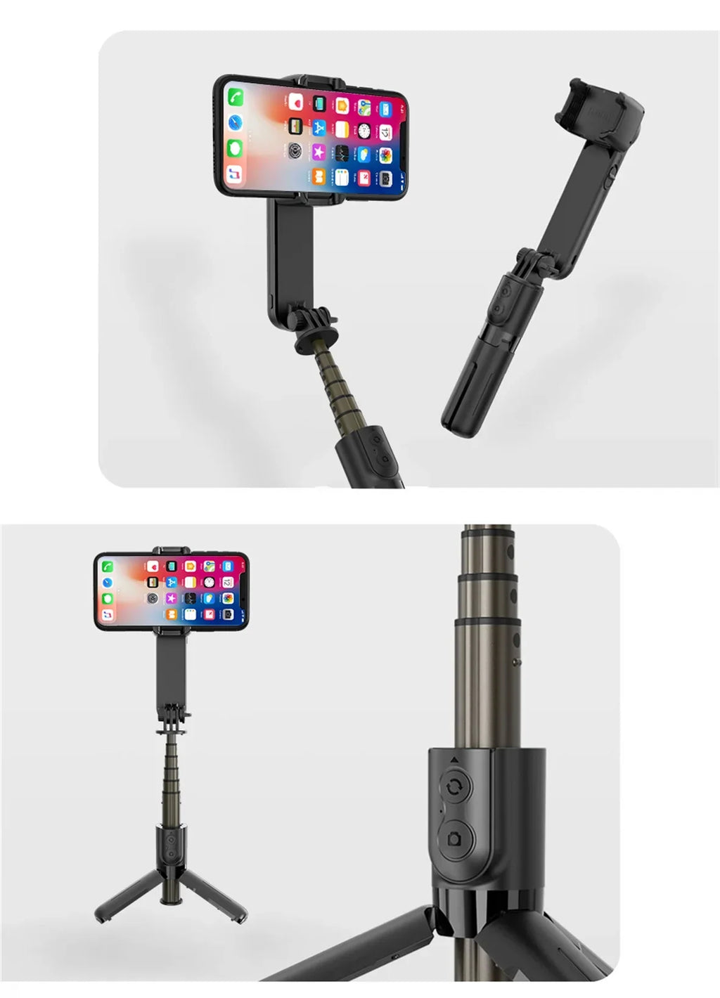 Handheld Gimbal Stabilizer Selfie Stick Tripod with Removable Fill Light Wireless Remote Portable Phone Stand Holder