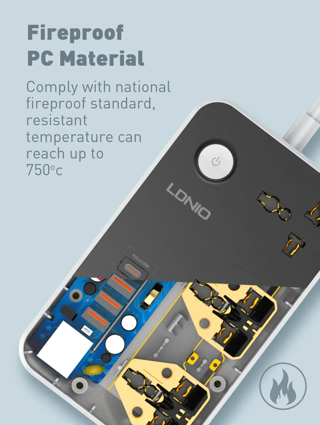 LDNIO Universal Power Strip 3 Sockets 4 USB 2M Extension Power Socket Combo Type-C 20W Port QC3.0 Phone Fast Charging Port