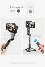 Handheld Gimbal Stabilizer Selfie Stick Tripod with Removable Fill Light Wireless Remote Portable Phone Stand Holder