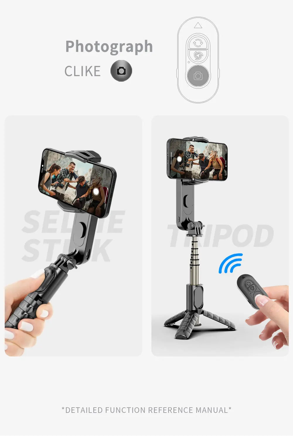 Handheld Gimbal Stabilizer Selfie Stick Tripod with Removable Fill Light Wireless Remote Portable Phone Stand Holder