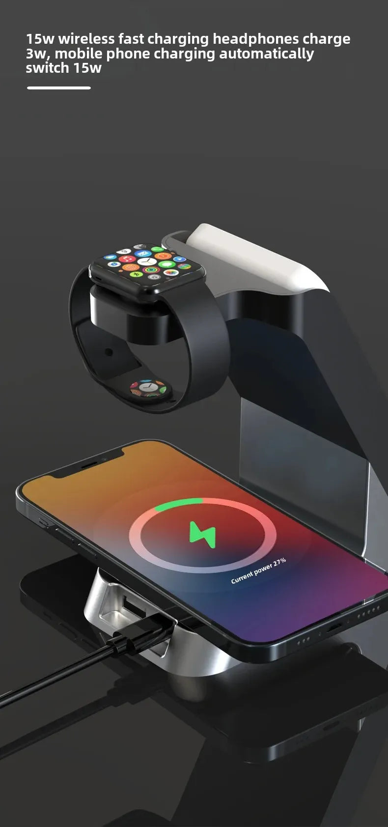 Six-In-One Multi-Function Wireless Charger Bluetooth Earphones Immediate Charging And Placing Clock Alarm Function
