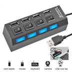 4 Ports USB HUB 2.0 Adapter Expander Multi USB Splitter Multiple Extender with LED Lamp Switch for PC Laptop