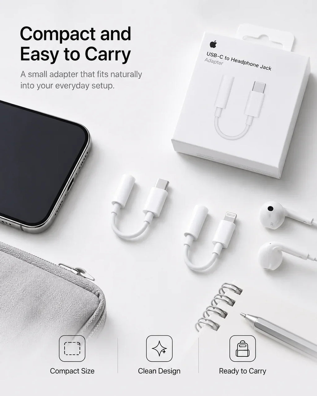 Official Apple USB-C Type-C Lightning to 3.5mm Headphone Jack Adapter & Wired EarPods Earphones with Remote Mic for iPhone iPad