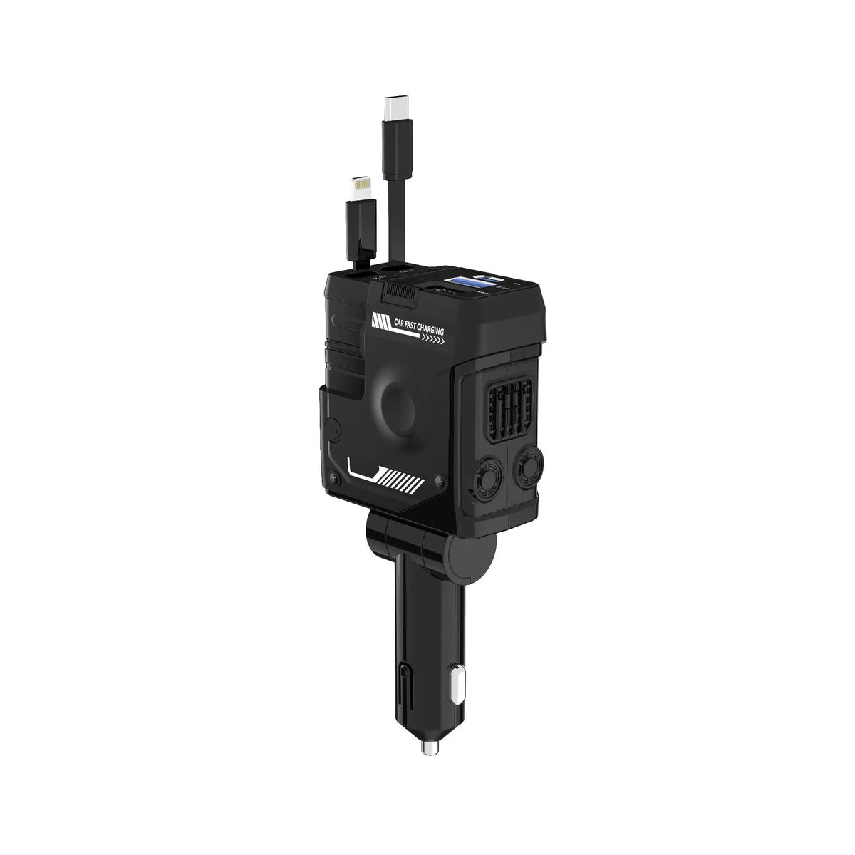 Retractable 4-in-1 Fast Car Charger with Digital Display