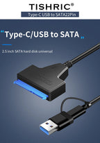 SATA To USB 3.0/Type-C/2 In 1 USB3.0 Type-C Cable Up To 6 Gbps For 2.5 Inch External HDD SSD Hard Drive SATA 3 22 Pin Adapter
