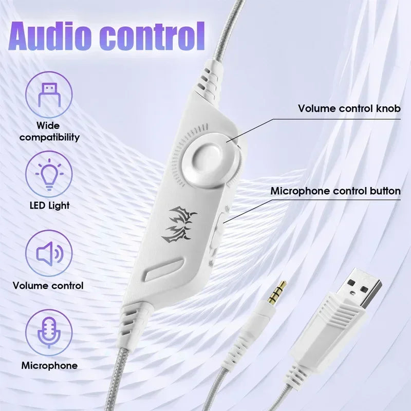 Gaming Headset With Microphone For PS5 PS4 Xbox PC 3D Surround Sound RGB Wired Headphones Noise Cancelling Memory Foam Earcup