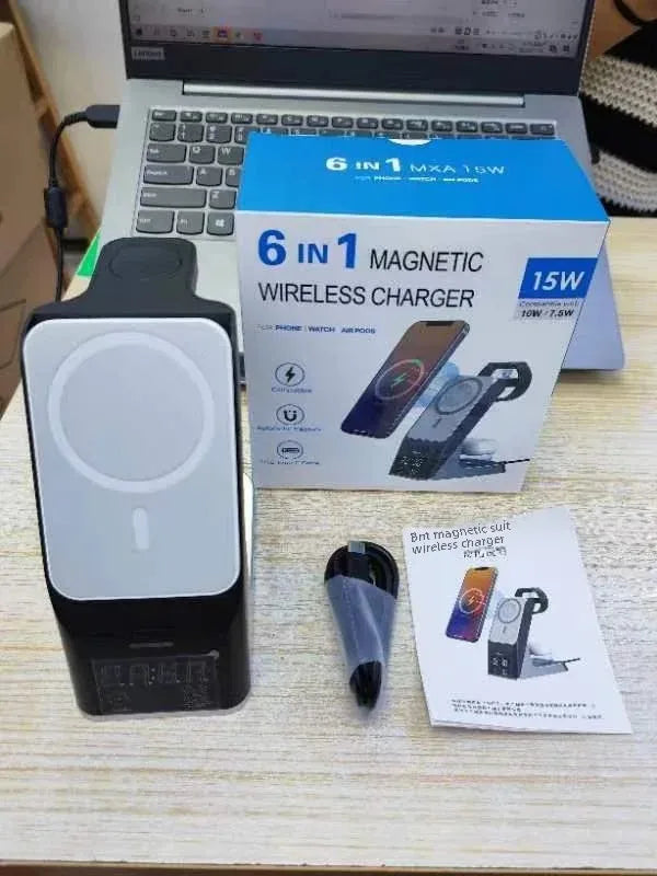 Six-In-One Multi-Function Wireless Charger Bluetooth Earphones Immediate Charging And Placing Clock Alarm Function