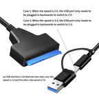 SATA To USB 3.0/Type-C/2 In 1 USB3.0 Type-C Cable Up To 6 Gbps For 2.5 Inch External HDD SSD Hard Drive SATA 3 22 Pin Adapter