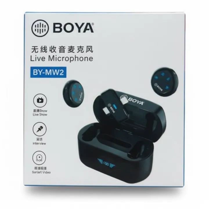 BOYA BY-MW2 Dual Wireless Microphone with Charging Case | 2-Person Recording | ANC Noise Cancellation | Transparency Mode | Type-C & iPhone Lightning Receiver | Magnetic Clip-On Mic for Vlogging, YouTube & Recording