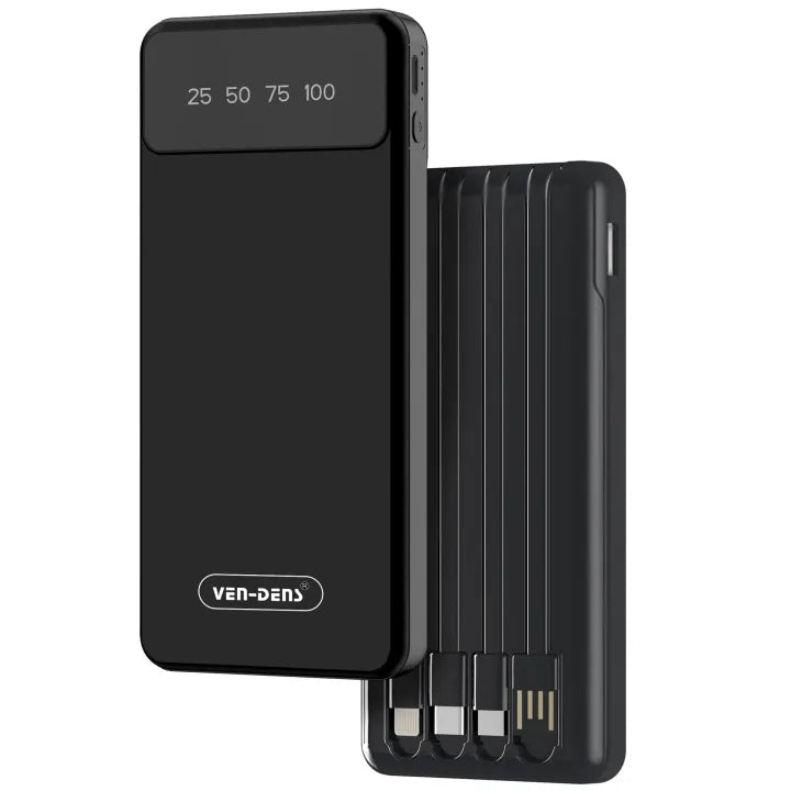 Ven-Dens VD-PB058 10000mAh Power Bank | Li-Polymer Portable Battery Charger | LED Battery Display | Lightweight Portable Backup Charger for Mobile Phones & Smart Devices