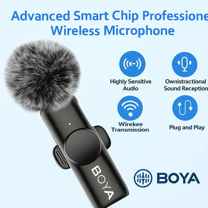BOYA BY-F10 Wireless Mic 2.4GHz 25ms Low Latency | Type-C Lavalier Microphone for Android Mobile, YouTube, Vlogging, Sound System | 20M Range | Ideal for Recording, Streaming & Video Shoots | Original BOYA Mic