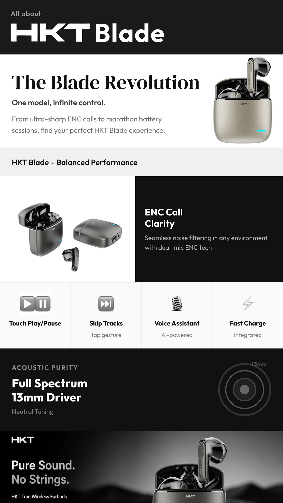 HKT BLADE ANC EARBUDS - Black