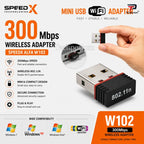 Speed-X Alfa W102 Wireless N USB WiFi Adapter 150Mbps | 2.4GHz 802.11b/g/n Wireless Network Adapter | Plug & Play WiFi Dongle for PC, Laptop, Desktop & Home Office