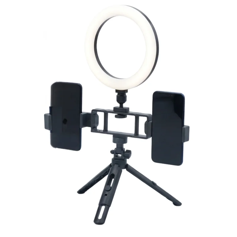 6-Inch LED Selfie Ring Light with Tripod Stand & 2 Phone Holders | 3 Color Modes, 10-Level Dimmable Brightness | USB Powered Fill Light for TikTok, YouTube, Makeup, Live Streaming & Photography