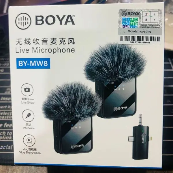BOYA BY-MW8 Wireless Microphone System | Dual-Channel 2.4GHz Lavalier Mic | 50M Wireless Range | USB-C & 3.5mm TRS | Omnidirectional Mic for YouTube, Vlogging, Interviews & Live Streaming