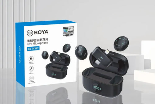 BOYA BY-MW2 Dual Wireless Microphone with Charging Case | 2-Person Recording | ANC Noise Cancellation | Transparency Mode | Type-C & iPhone Lightning Receiver | Magnetic Clip-On Mic for Vlogging, YouTube & Recording