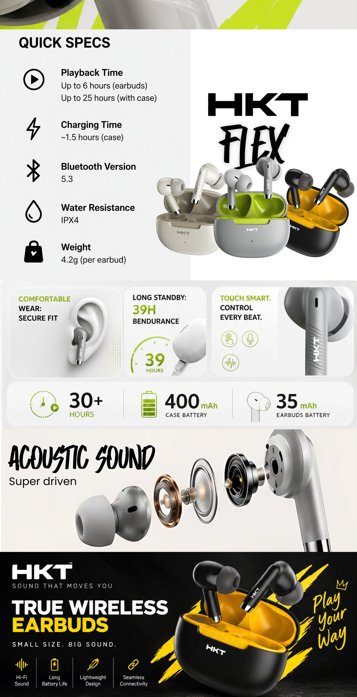 HKT FLEX EARBUDS - Grey