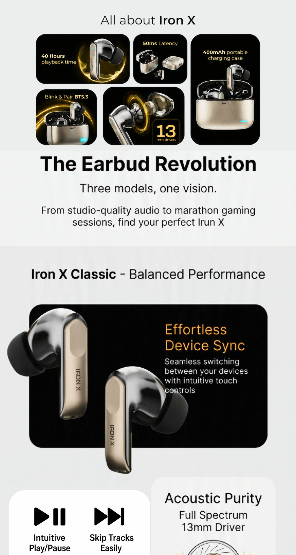 HKT IRON-X ANC EARBUDS - Silver