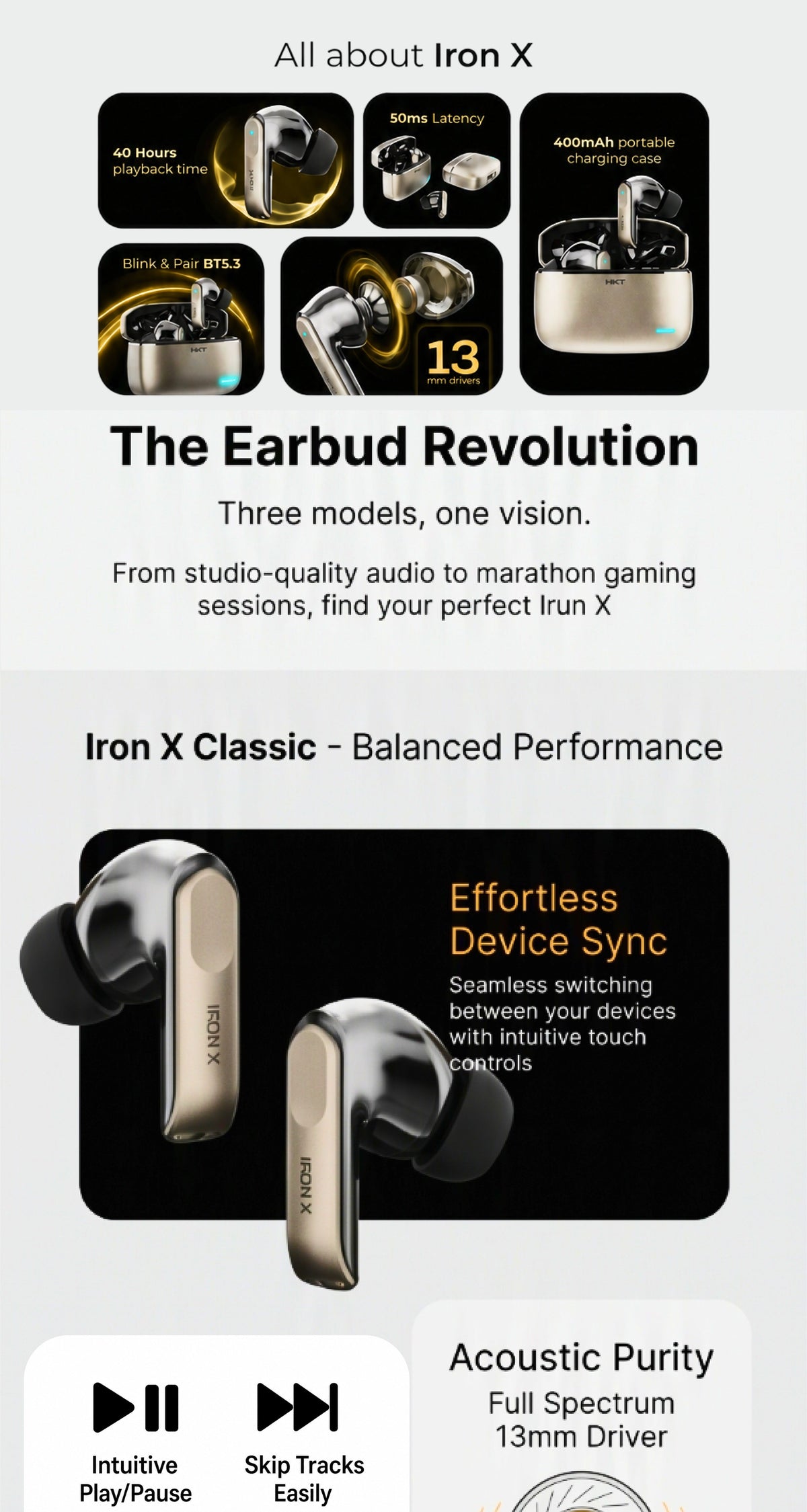 HKT IRON-X ANC EARBUDS - Bronze