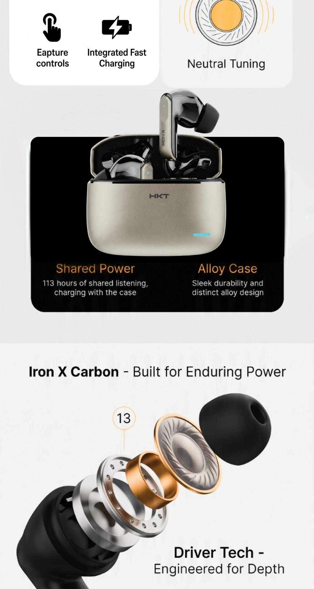 HKT IRON-X ANC EARBUDS - Silver