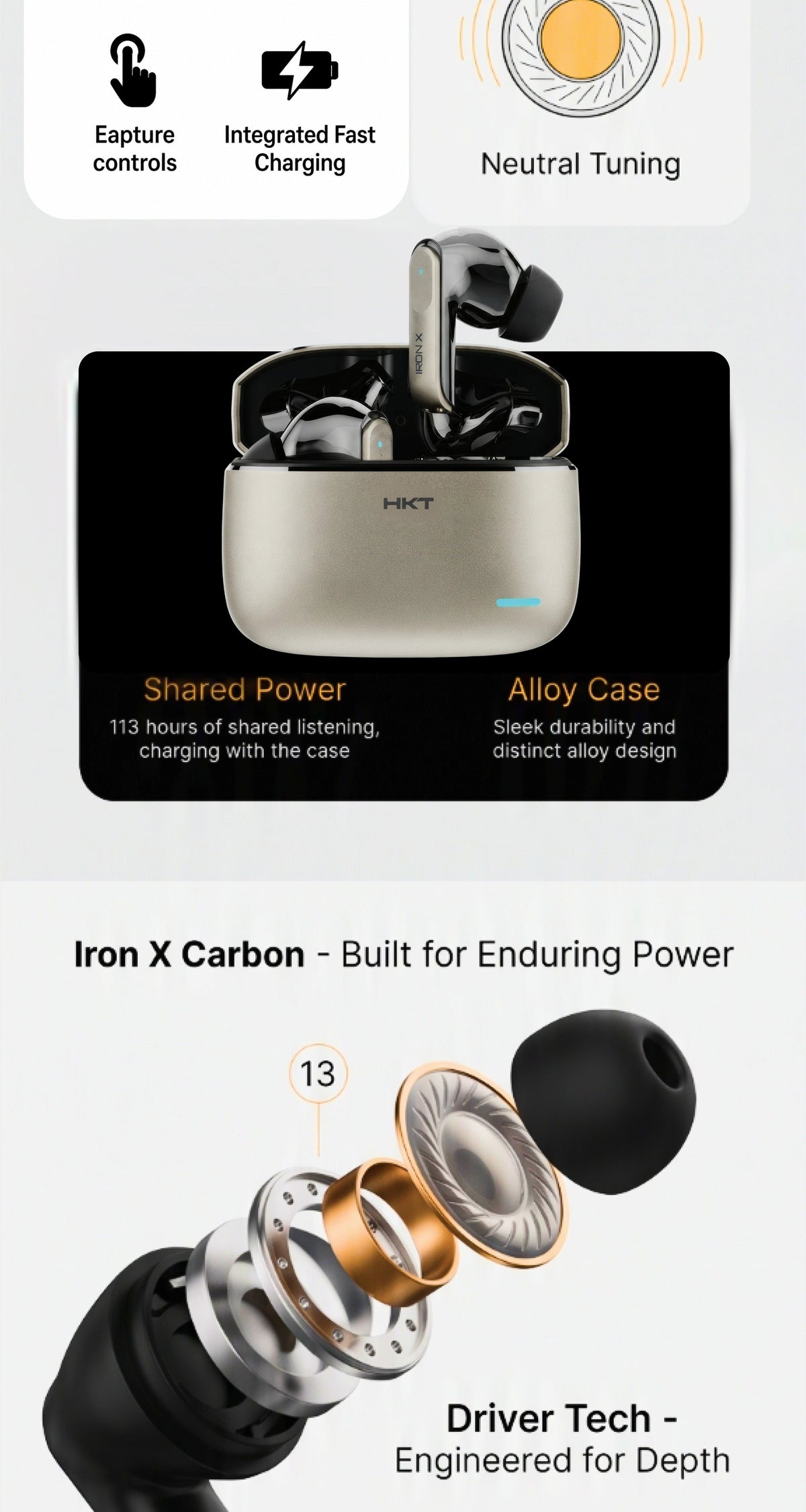 HKT IRON-X ANC EARBUDS - Bronze