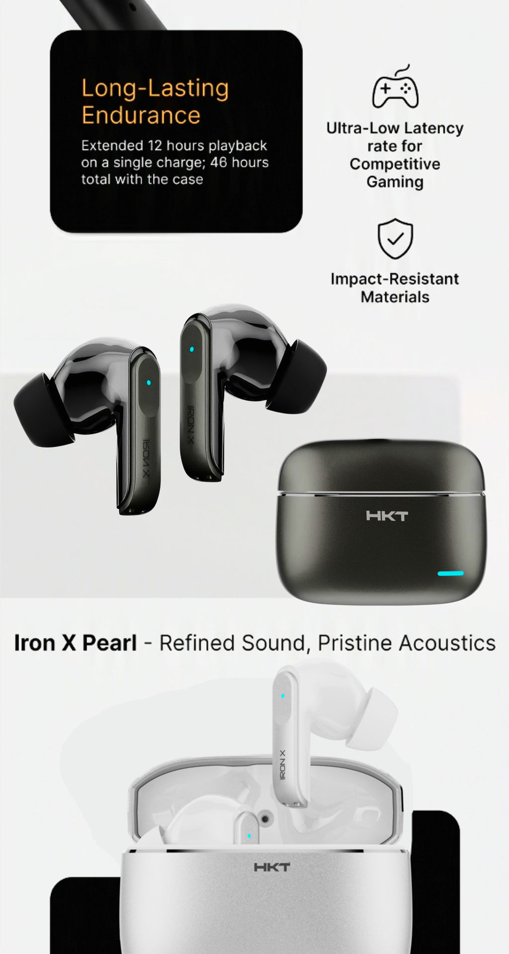 HKT IRON-X ANC EARBUDS - Silver